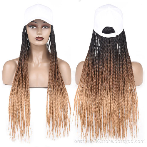 Hot Selling Hot Long Synthetic Baseball Cap Wig with Braided Box Braids Wigs For Afro Women Daily Wear White Hat Wig Adjustable